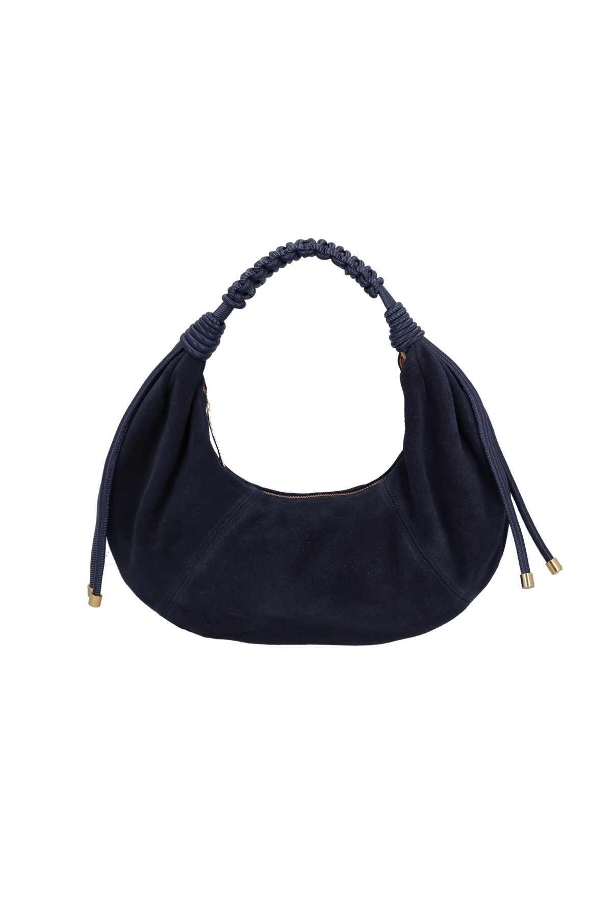 BOLSA EM CAMURÇA AZUL NAVAL COM ENFEITE METÁLICO MÉDIA