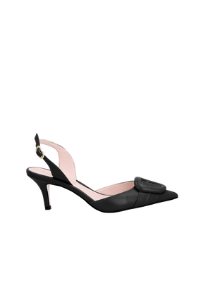 SCARPIN SLINGBACK ENFEITE ACOLCHOADO EM COURO PRETO