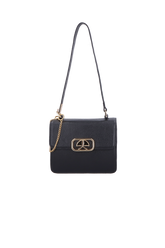 BOLSA TRANSVERSAL PEQUENA PRETA EM COURO