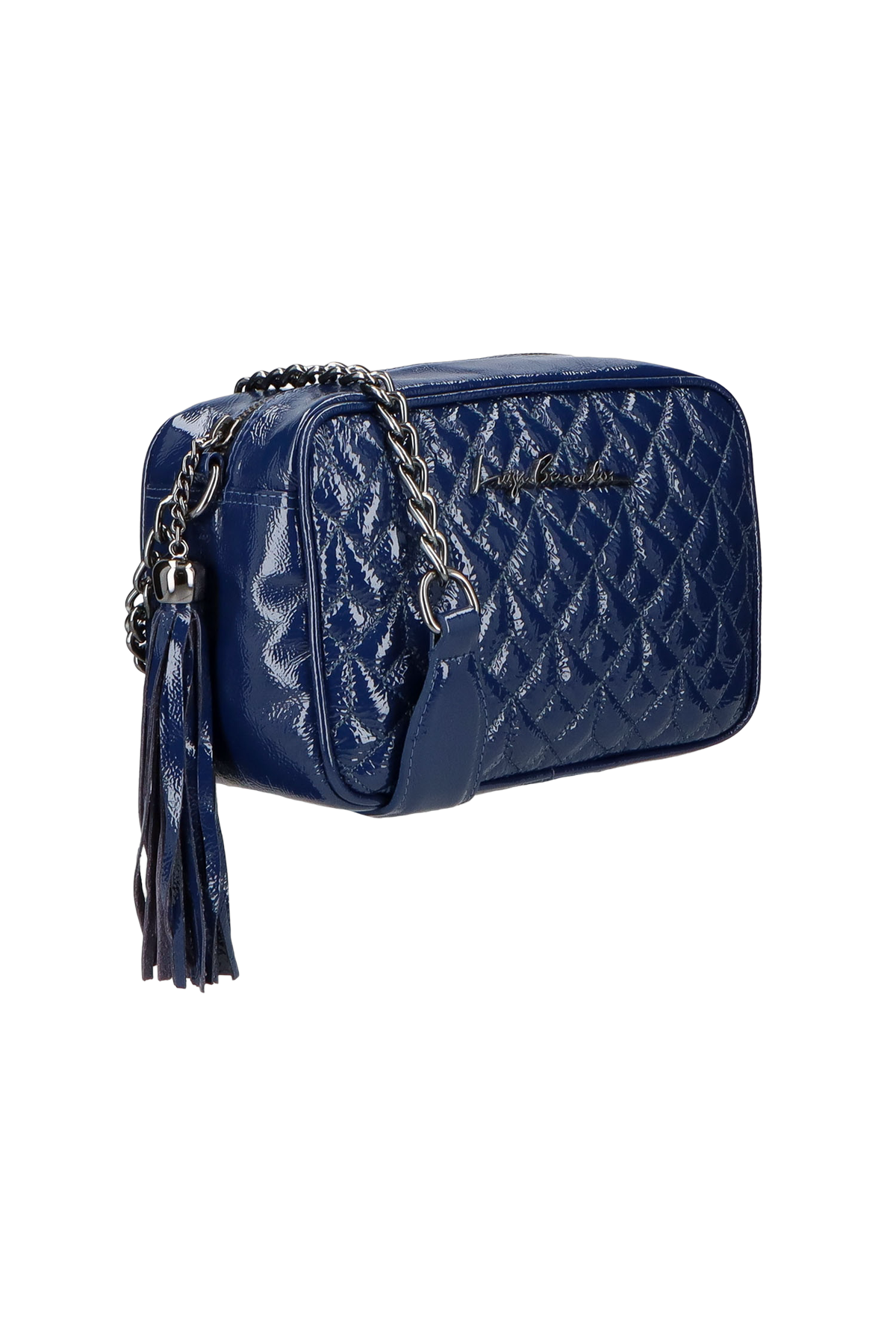 BOLSA MÉDIA CLÁSSICA ALÇA CORRENTE VERNIZ AZUL NAVAL
