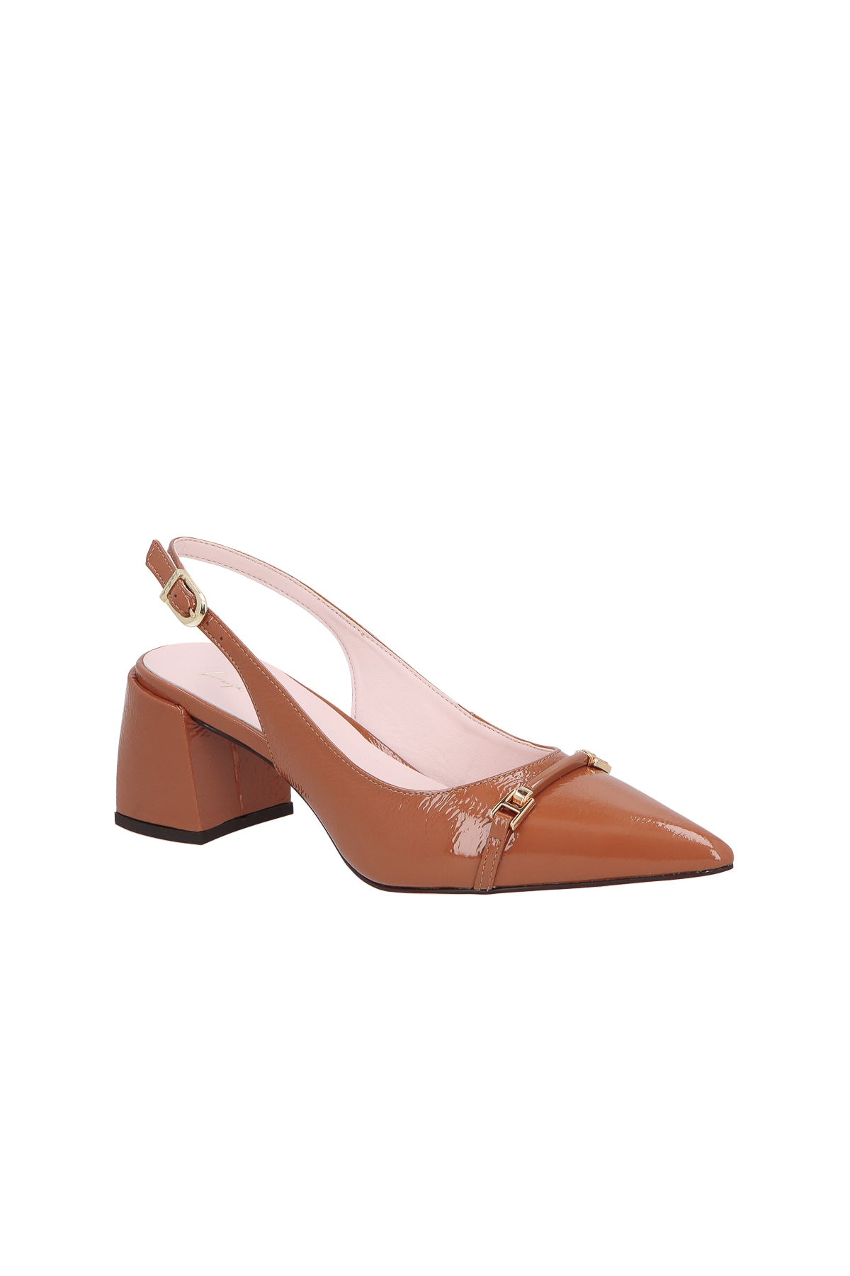 SCARPIN SLINGBACK  DE SALTO BLOCO MÉDIO CARAMELO EM VERINZ COM BRIDÃO