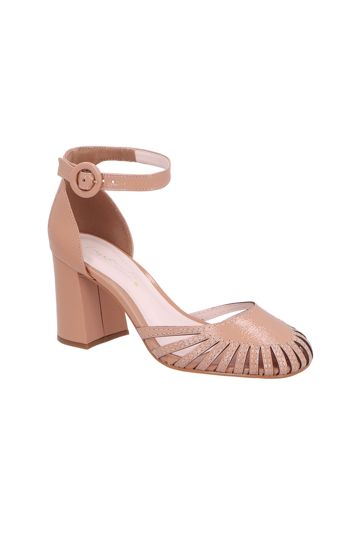 SAPATO D'ORSAY EM VERNIZ BLUSH COM DETALHE VAZADO E SALTO BLOCO