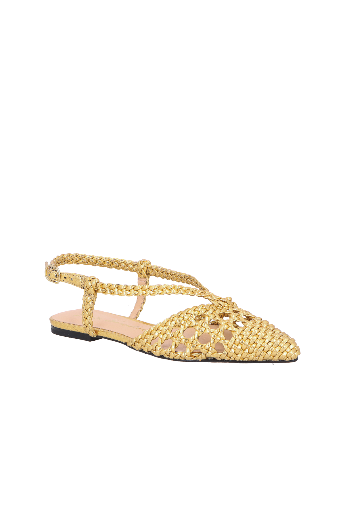 SAPATILHA SLINGBACK TRANÇADA METALIZADA OURO