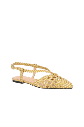 SAPATILHA SLINGBACK TRANÇADA METALIZADA OURO