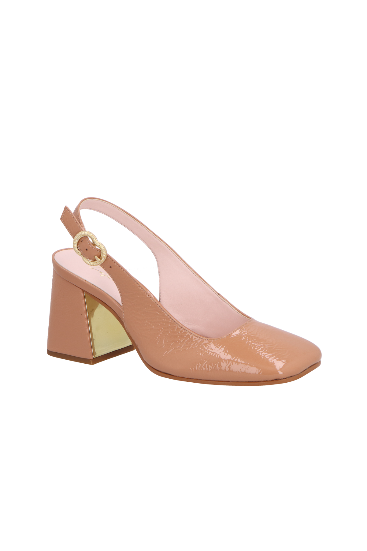 SAPATO MARY JANE EM VERNIZ BEGE BLUSH DE SALTO ALTO COM FERRAGEM EQUESTRE