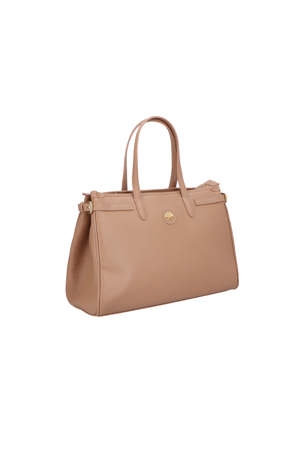 BOLSA MÉDIA EM COURO BEGE ESTRUTURADA