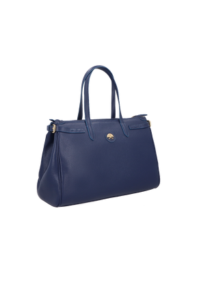 BOLSA MÉDIA EM COURO AZUL ATLÂNTICO ESTRUTURADA