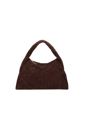 BOLSA HOBO EM CAMURÇA TRESSÊ CAFÉ GRANDE