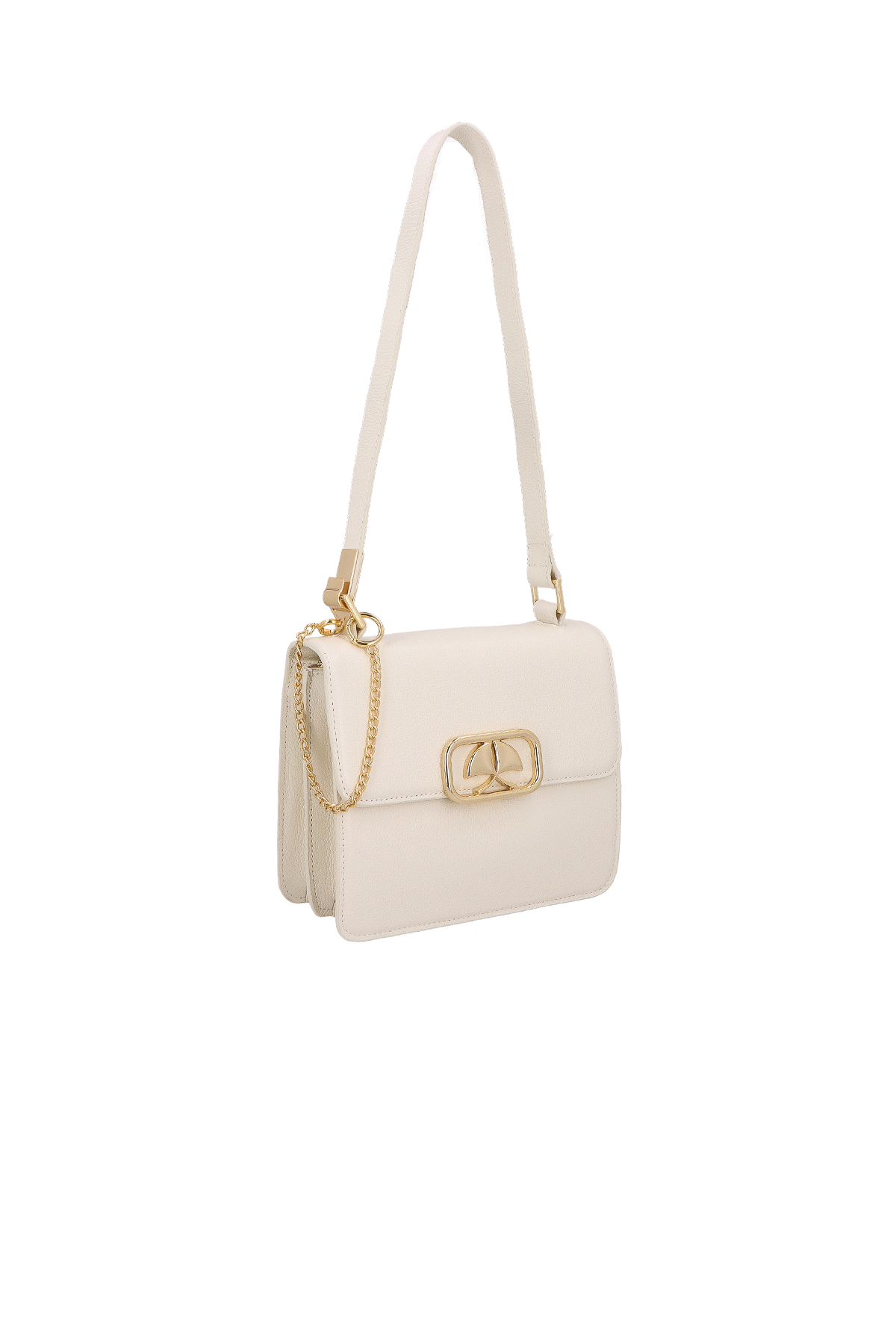 BOLSA TRANSVERSAL PEQUENA OFF WHITE EM COURO