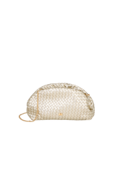 BOLSA TRANSVERSAL PEQUENA METALIZADA OURO MATELASSÊ E SÍMBOLO CALIANDRA