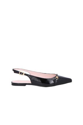SAPATILHA SLINGBACK BICO FINO EM VERNIZ PRETO COM BRIDÃO