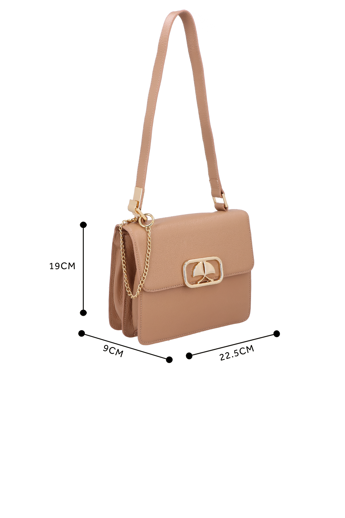 BOLSA TRANSVERSAL PEQUENA BEGE EM COURO