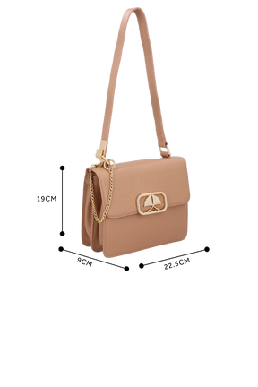 BOLSA TRANSVERSAL PEQUENA BEGE EM COURO