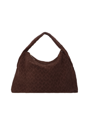 BOLSA HOBO DE ALÇA CURTA EM CAMURÇA CAFÉ MÉDIA
