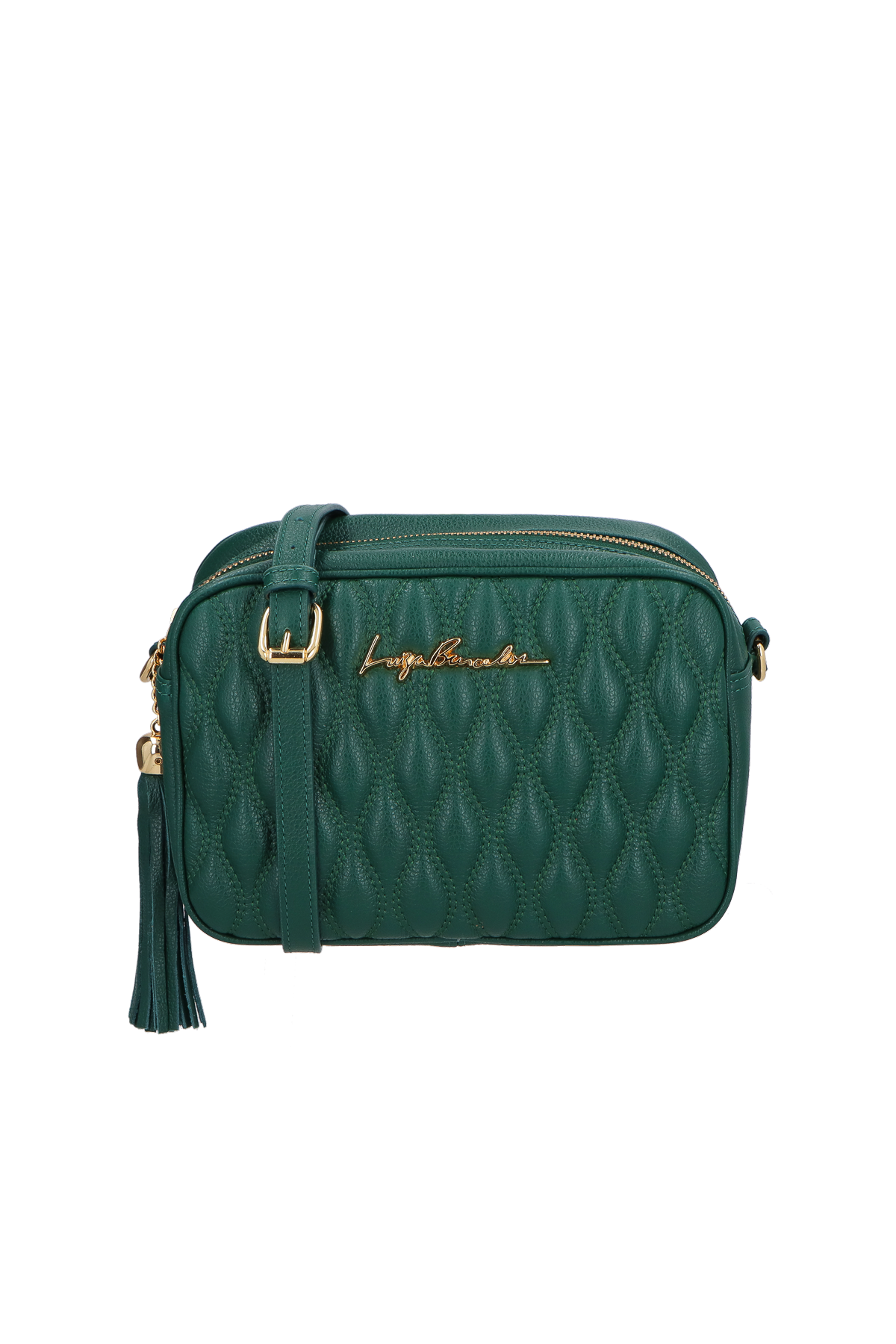 BOLSA MÉDIA EM COURO ESMERALDA COM MATELASSÊ E PINGENTE