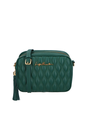 BOLSA MÉDIA EM COURO ESMERALDA COM MATELASSÊ E PINGENTE