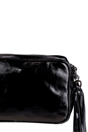 BOLSA MÉDIA CLÁSSICA ALÇA CORRENTE VERNIZ PRETA