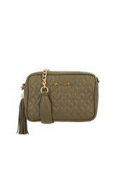 BOLSA MÉDIA EM COURO VERDE TOMILHO COM CORRENTE OURO