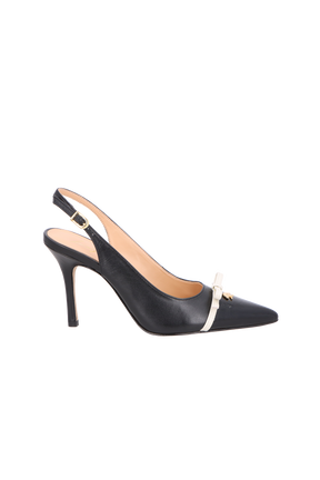 SCARPIN SLINGBACK EM COURO PRETO E LAÇO