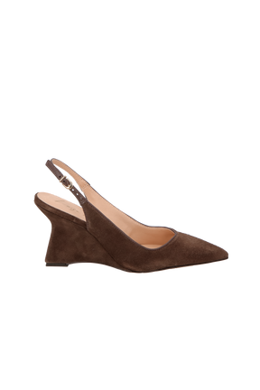 SCARPIN SLINGBACK EM CAMURÇA CAFÉ E SALTO ANABELA