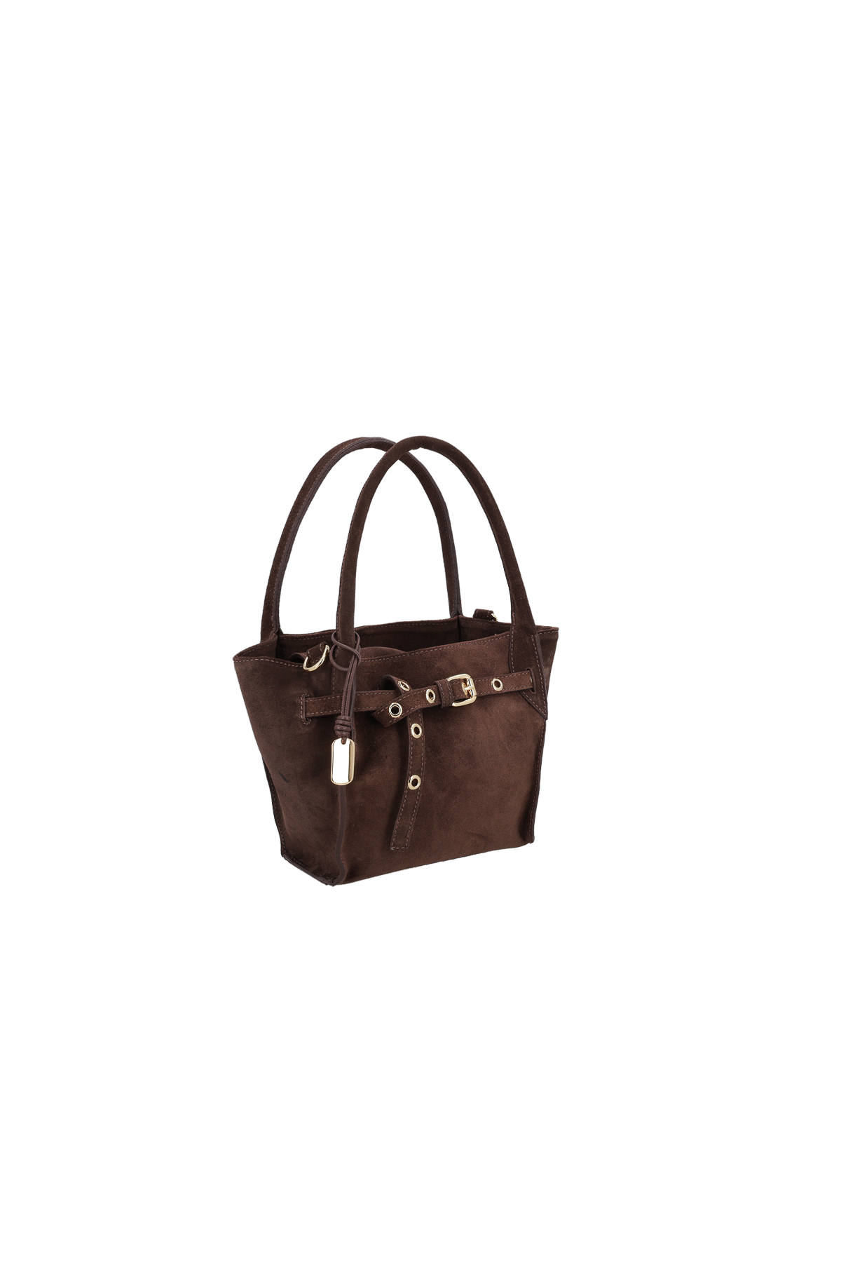 BOLSA PEQUENA EM CAMURÇA MARROM CAFÉ COM FIVELA