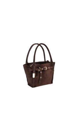 BOLSA PEQUENA EM CAMURÇA MARROM CAFÉ COM FIVELA