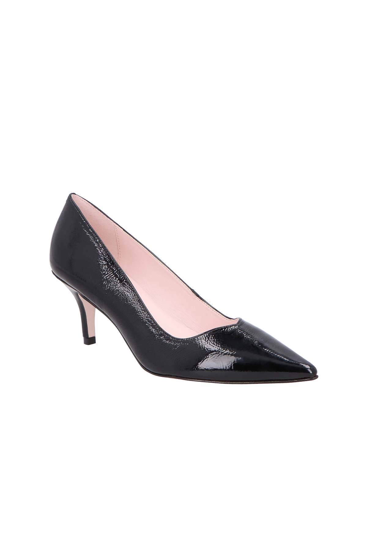 SCARPIN EM VERNIZ PRETO DE SALTO FINO MÉDIO E BICO FINO