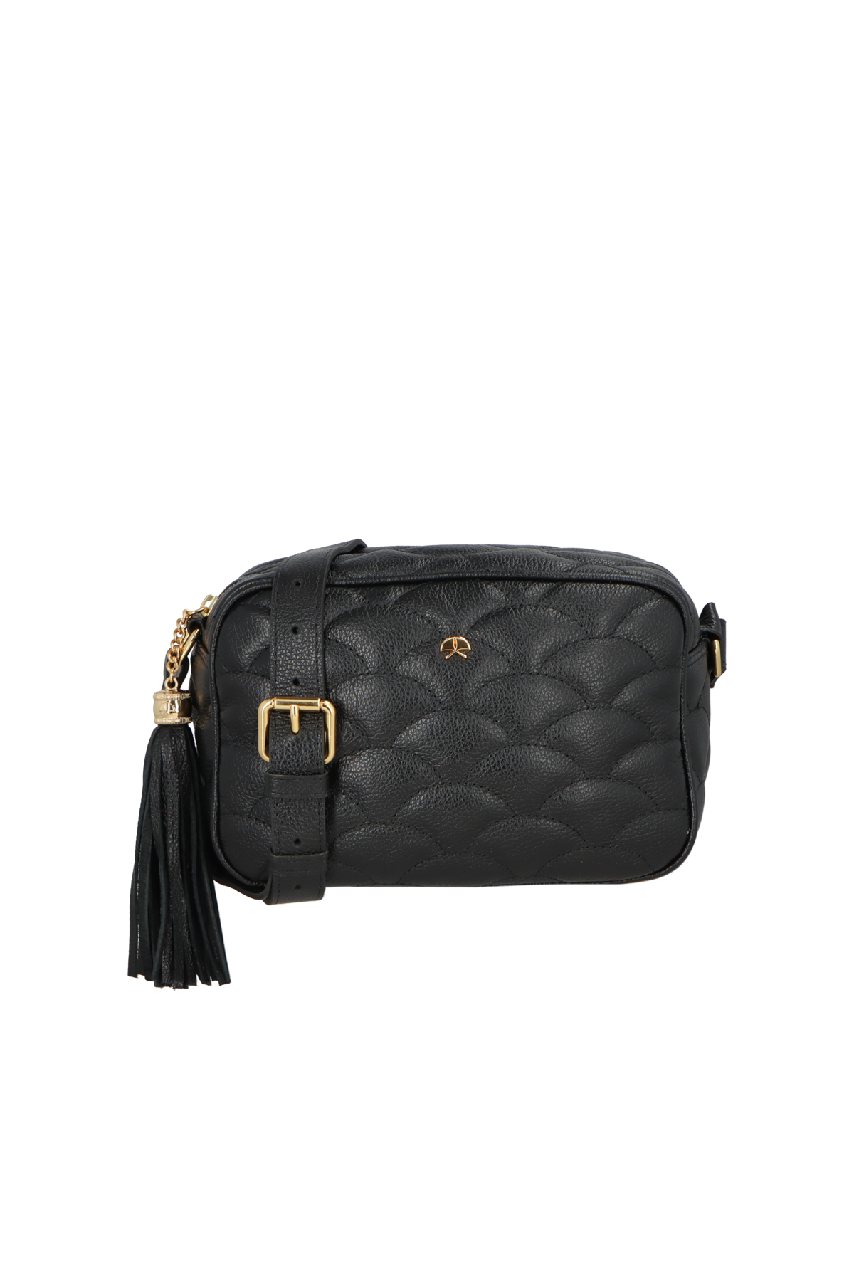 BOLSA MÉDIA EM COURO PRETO MATELASSÊ CALIANDRA