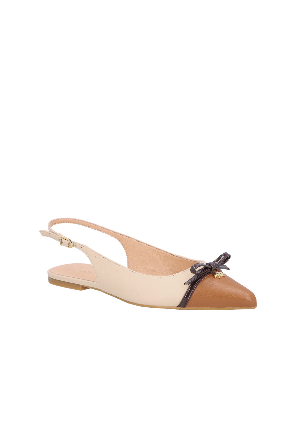 SAPATILHA SLINGBACK EM COURO NATA COM BICO CARAMELO