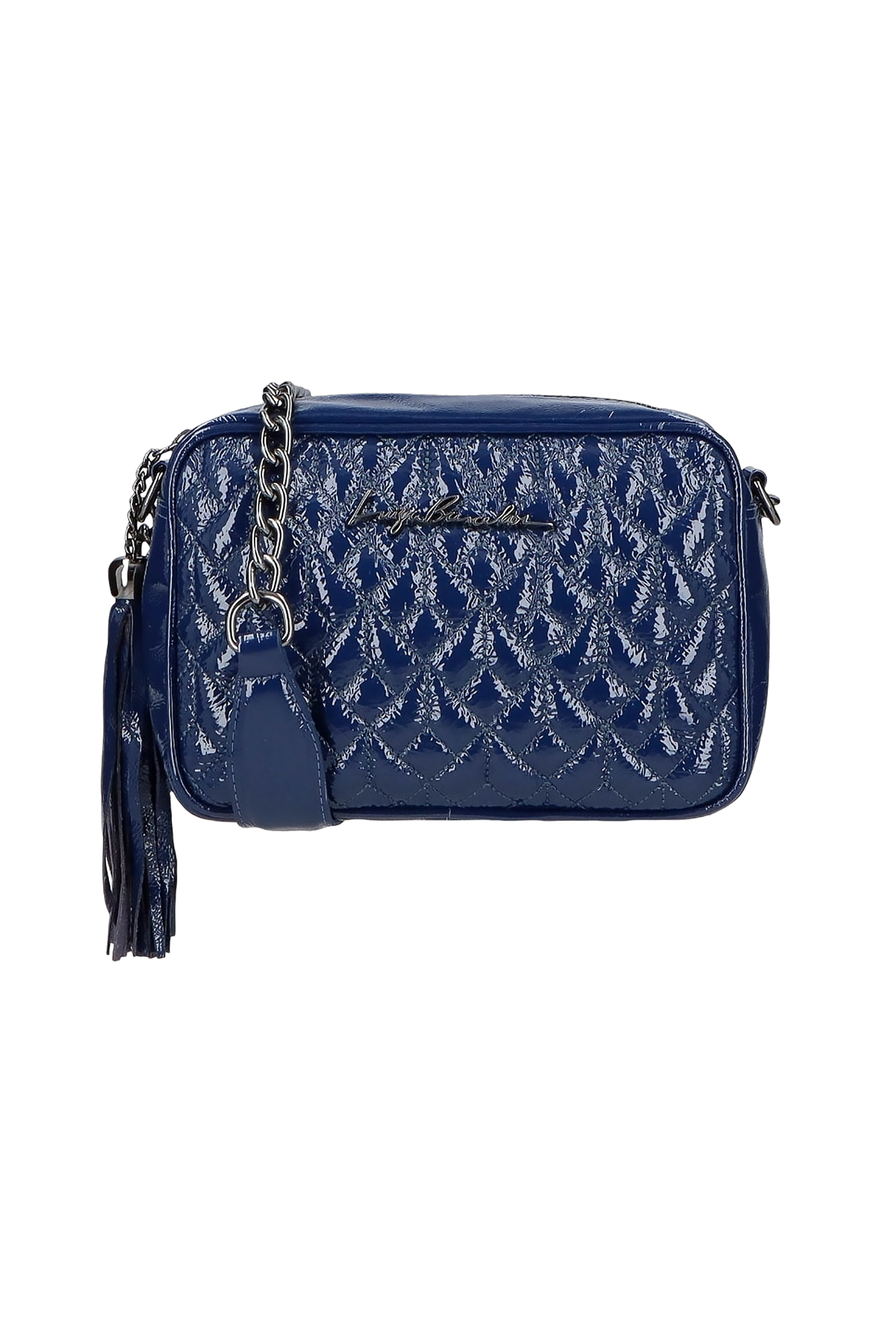 BOLSA MÉDIA CLÁSSICA ALÇA CORRENTE VERNIZ AZUL NAVAL