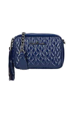 BOLSA MÉDIA CLÁSSICA ALÇA CORRENTE VERNIZ AZUL NAVAL