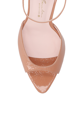 SANDÁLIA DE SALTO COM TIRA FRONTAL EM VERNIZ BEGE BLUSH