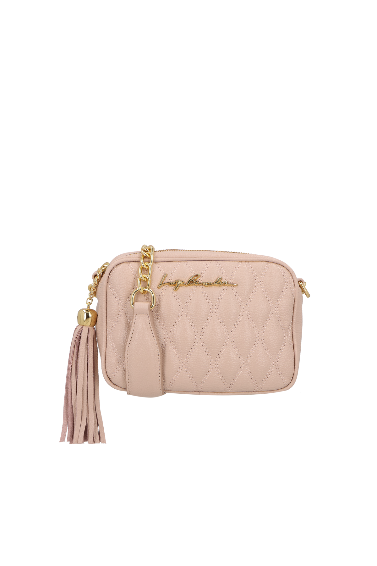 BOLSA CLÁSSICA EM COURO ROSA CASHMERE E ALÇA DE CORRENTES PEQUENA