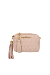BOLSA CLÁSSICA EM COURO ROSA CASHMERE E ALÇA DE CORRENTES PEQUENA