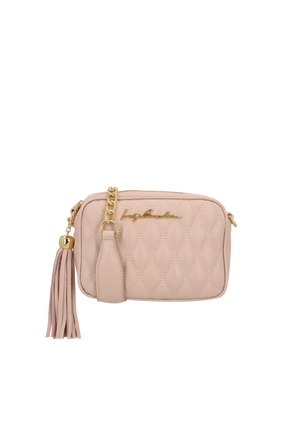 BOLSA CLÁSSICA EM COURO ROSA CASHMERE E ALÇA DE CORRENTES PEQUENA