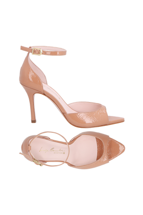 SANDÁLIA DE SALTO COM TIRA FRONTAL EM VERNIZ BEGE BLUSH