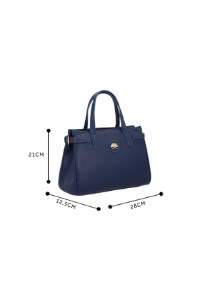 BOLSA MÉDIA EM COURO AZUL COM ALÇA ESTRUTURADA