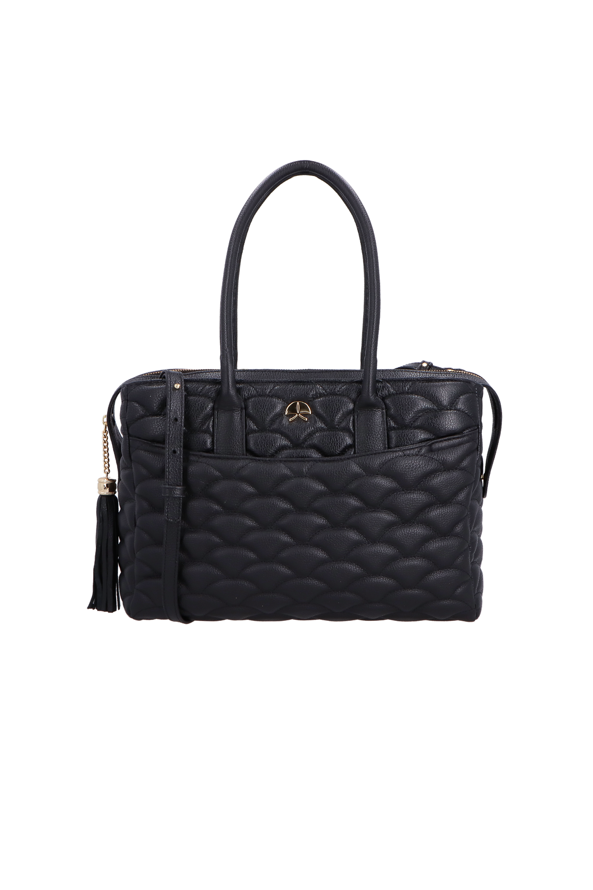 BOLSA MÉDIA EM COURO PRETO COM MATELASSÊ CALIANDRA