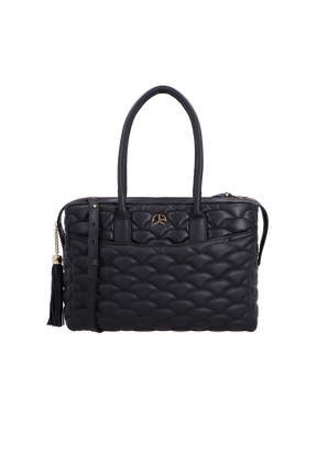 BOLSA MÉDIA EM COURO PRETO COM MATELASSÊ CALIANDRA