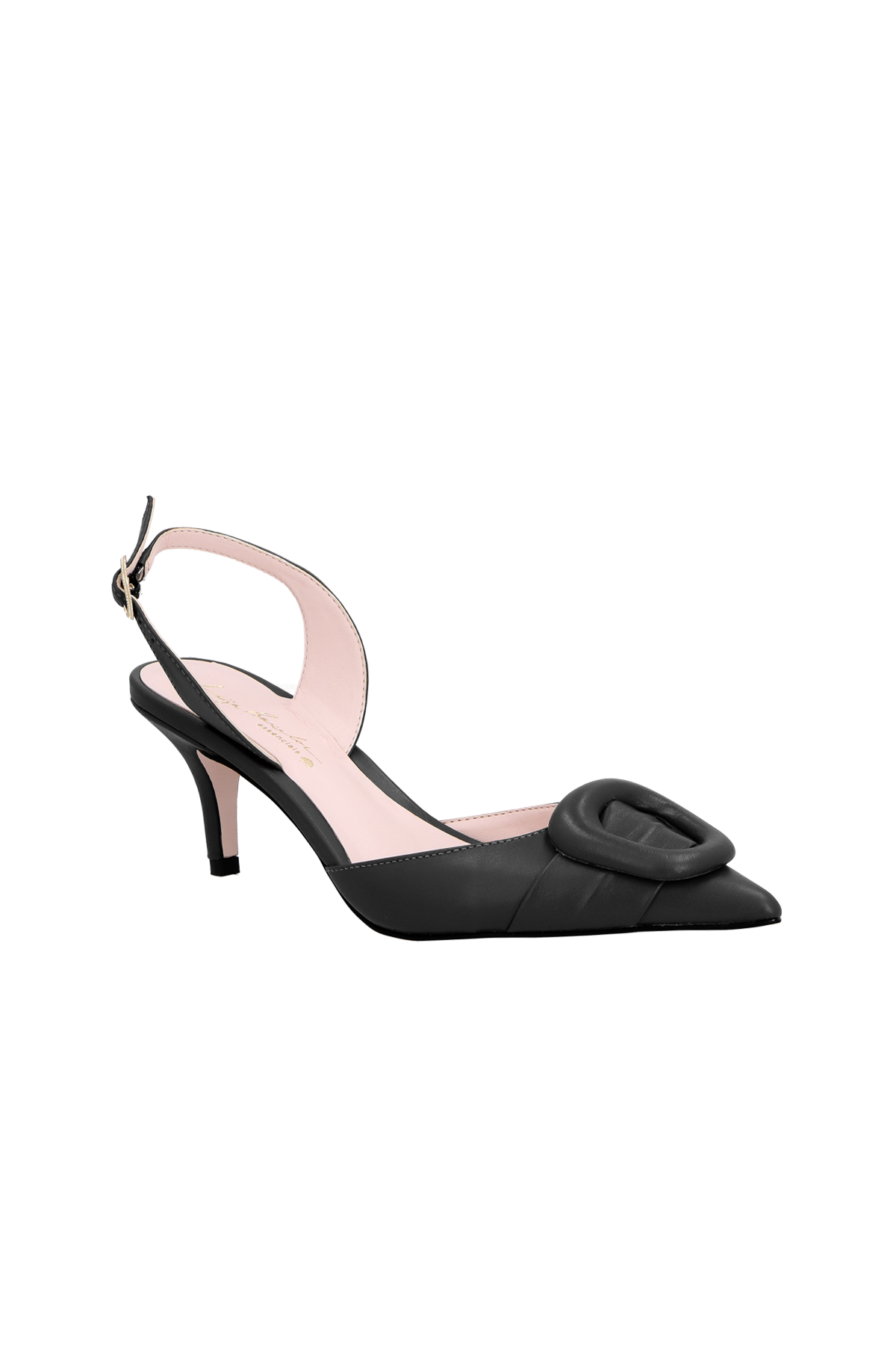 SCARPIN SLINGBACK ENFEITE ACOLCHOADO EM COURO PRETO