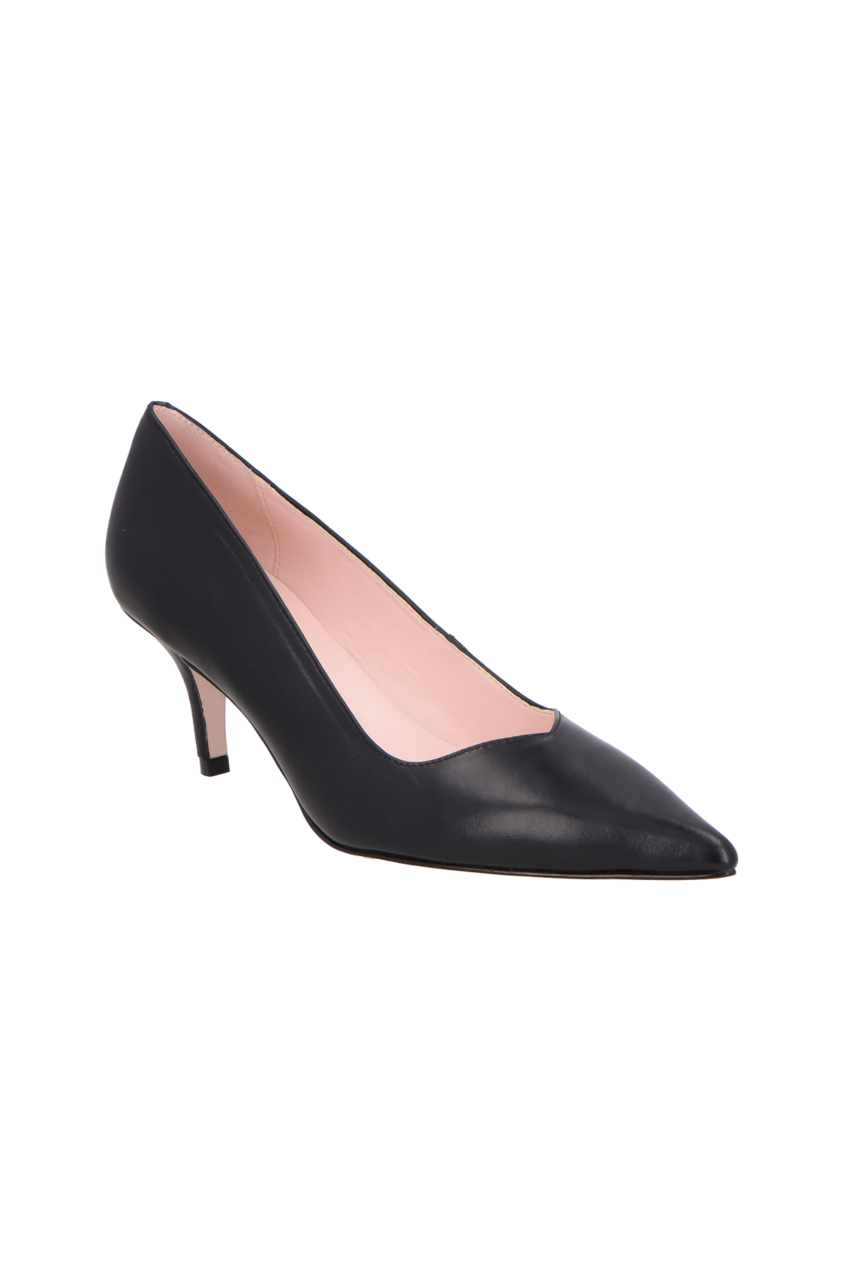 SCARPIN EM COURO PRETO DE SALTO FINO MÉDIO E BICO FINO