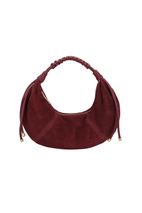 BOLSA EM CAMURÇA MARSALA COM ENFEITE METÁLICO MÉDIA