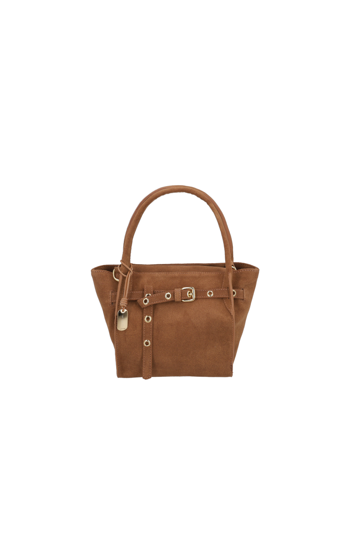 BOLSA PEQUENA EM CAMURÇA MARROM CARAMELO COM FIVELA