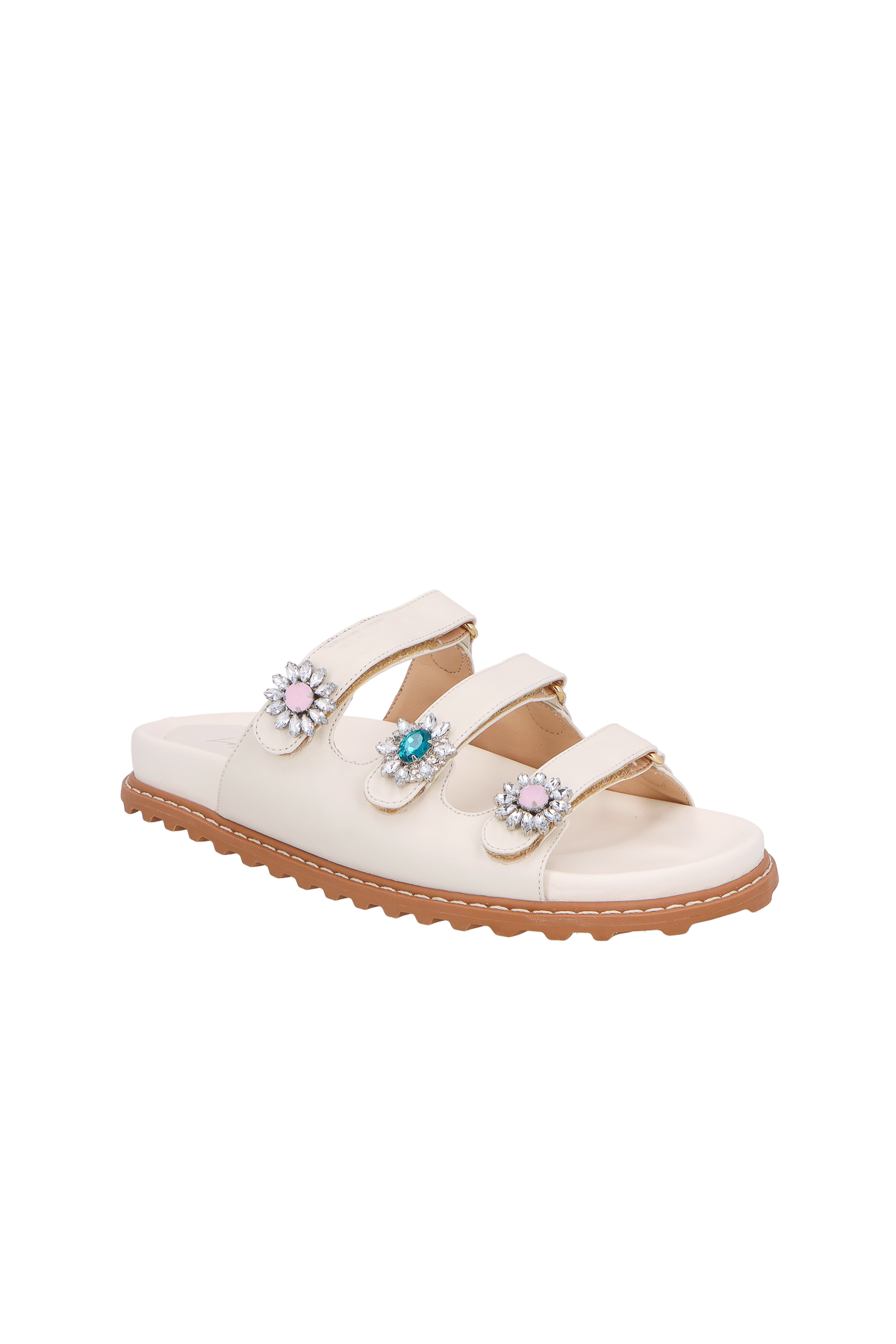 PAPETE TRATORADA EM COURO OFF WHITE COM FLORES CRISTAL
