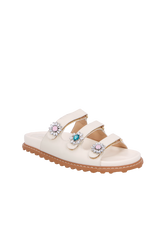 PAPETE TRATORADA EM COURO OFF WHITE COM FLORES CRISTAL
