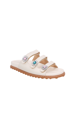 PAPETE TRATORADA EM COURO OFF WHITE COM FLORES CRISTAL