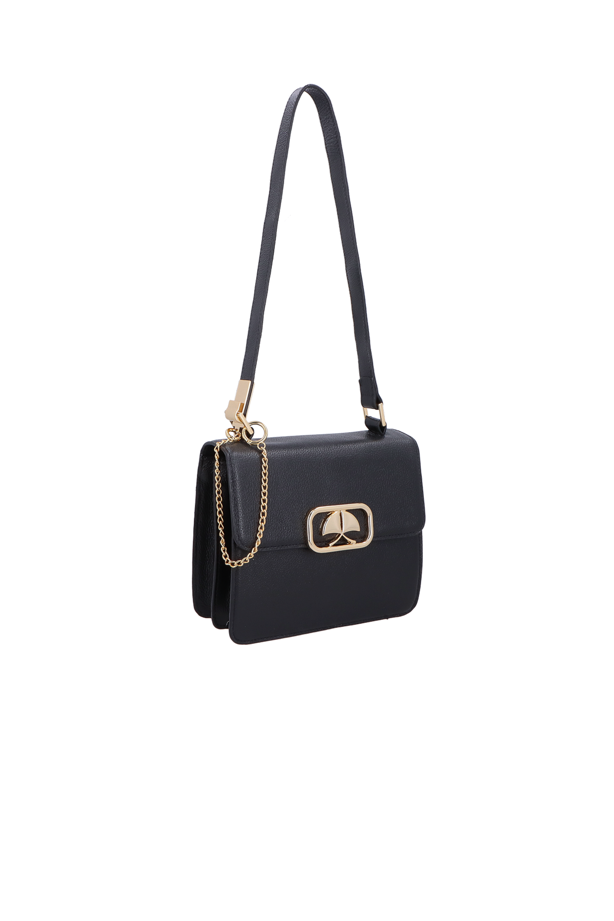BOLSA TRANSVERSAL PEQUENA PRETA EM COURO