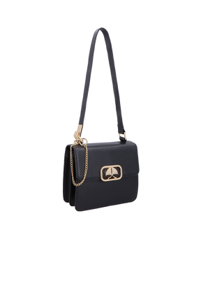 BOLSA TRANSVERSAL PEQUENA PRETA EM COURO