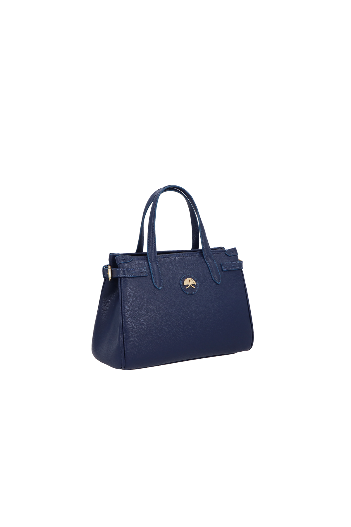 BOLSA MÉDIA EM COURO AZUL COM ALÇA ESTRUTURADA