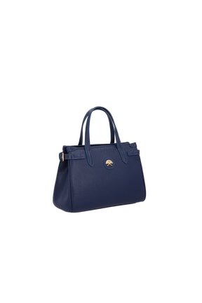 BOLSA MÉDIA EM COURO AZUL COM ALÇA ESTRUTURADA